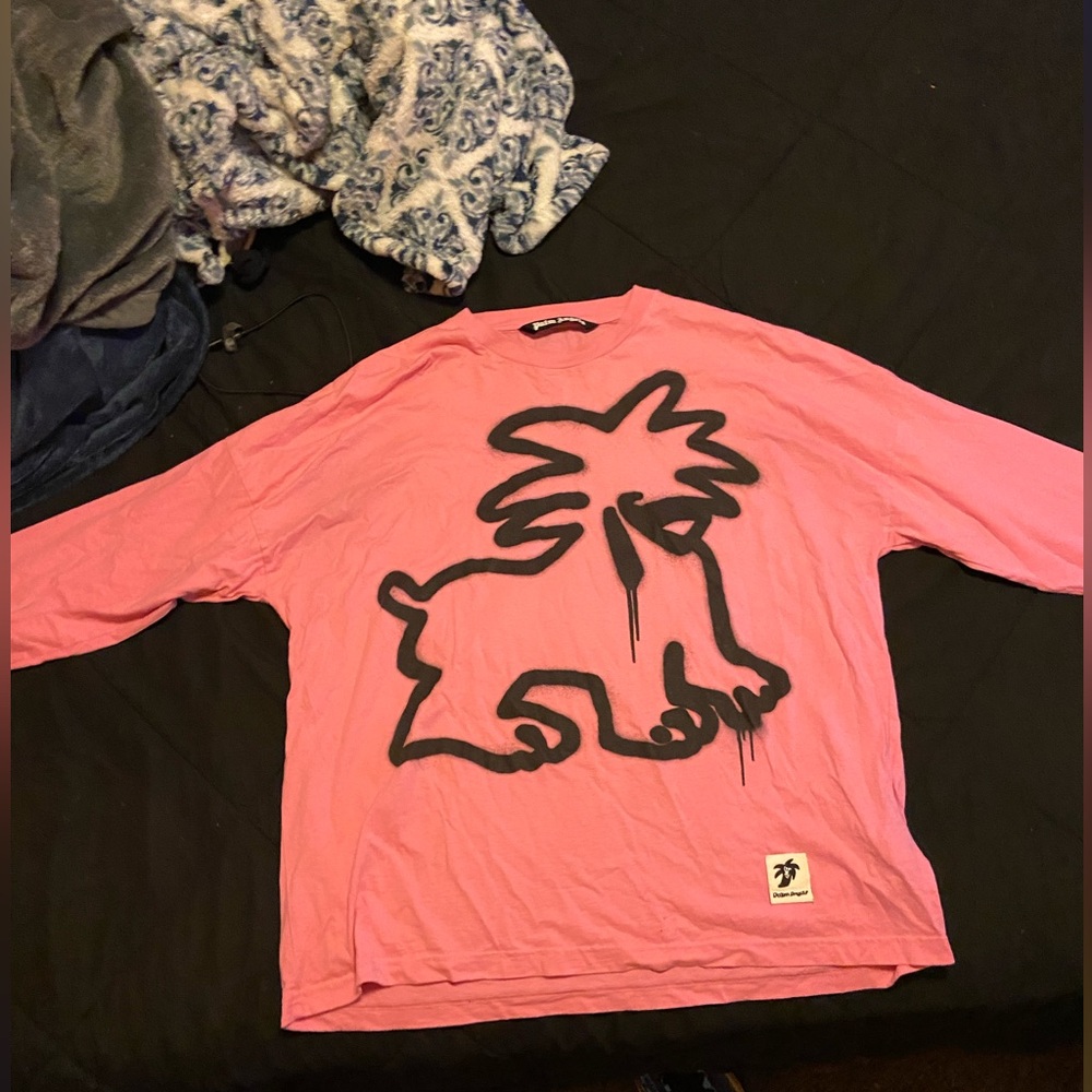 Palm angels spray Leon long sleeve t shirt bubble gum pink/black